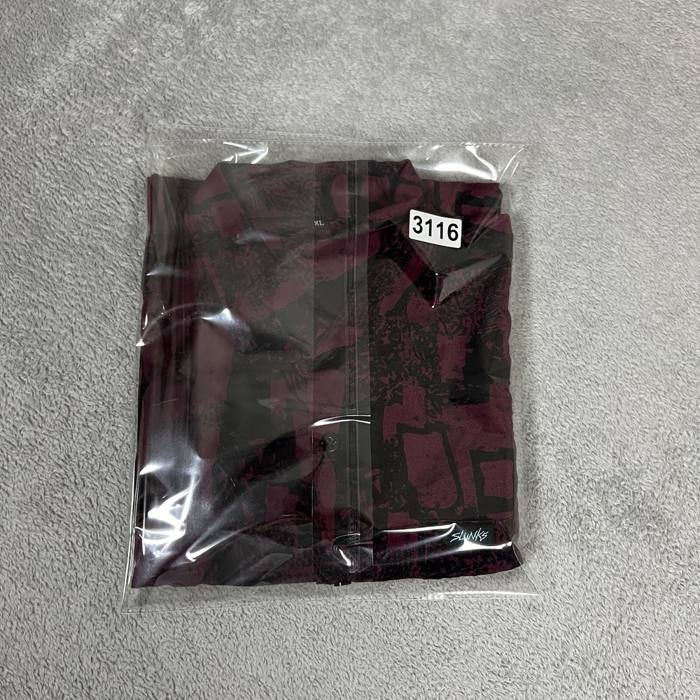 Slunks Shirt Mens Extra Large Beach Casual Short Sleeve Button Up Rayon Burgundy - Picture 12 of 12